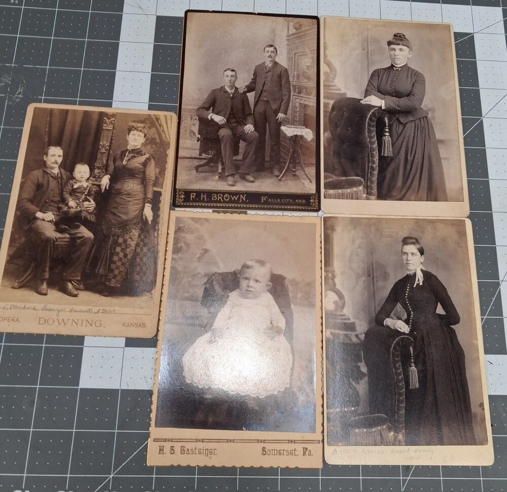 5 Antique Victorian Cabinet Cards Emert Geary Family Photo Topeka KS Somerset PA